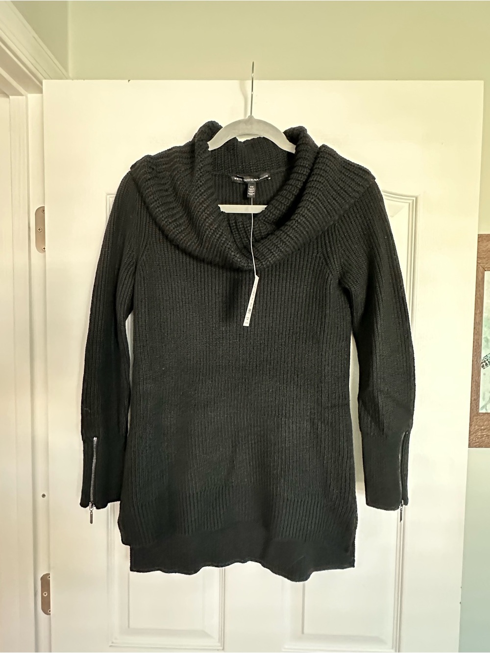 White House Black Market NWT Black Cowl Neck Sweater with Zip Cuffs